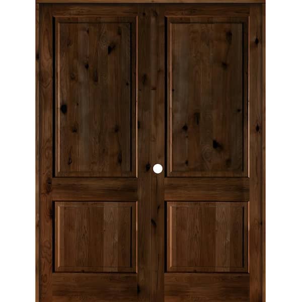 Krosswood Doors 72 in. x 96 in. Rustic Knotty Alder 2-Panel Square Top Right-Handed Provincial Stain Wood Double Prehung Interior Door