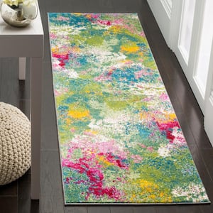 Watercolor Green/Fuchsia 2 ft. x 6 ft. Abstract Runner Rug