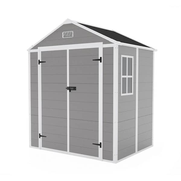 6 ft. W x 5 ft. D Large Space Waterproof Resin Outdoor Storage Shed with Floor & Window & Lockable Doors and Vents, Grey