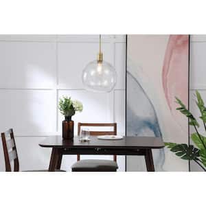 Timeless Home Eduardo 1-Light Pendant in Brass with 12.5 in. W x 11.5 in. H Clear Glass Shade Glass