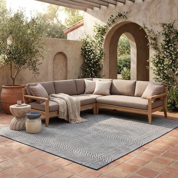 Ravellea Geometric Blue 5 ft. x 8 ft. Outdoor Area Rug