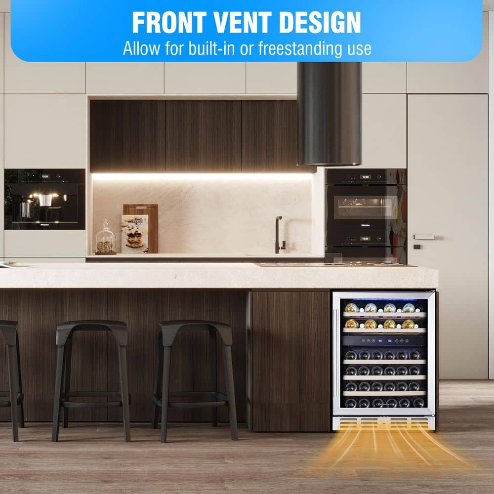 Kalamera 24" Stainless Steel Dual Zone Wine Refrigerator with LED Lighting