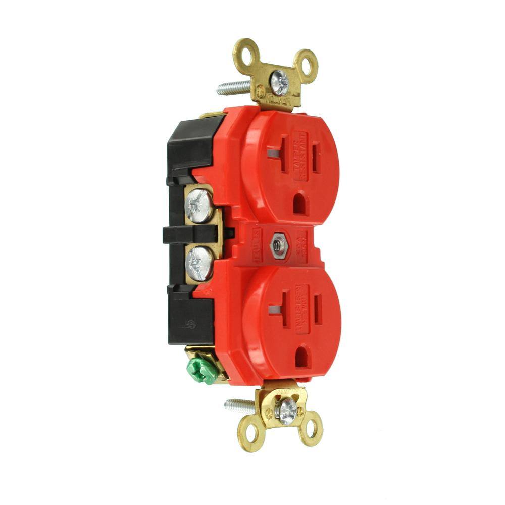 Red Industrial Grade Tamper-Resistant Duplex Receptacle with Wall Plate