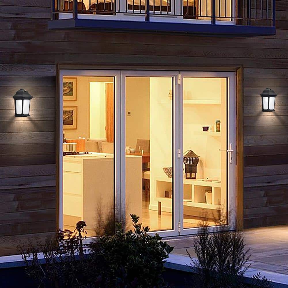 Black Aluminum LED Outdoor Wall Lantern with Frosted Glass