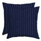 16 in. x 16 in. Navy Woven Stripe Outdoor Throw Pillow (2-Pack)