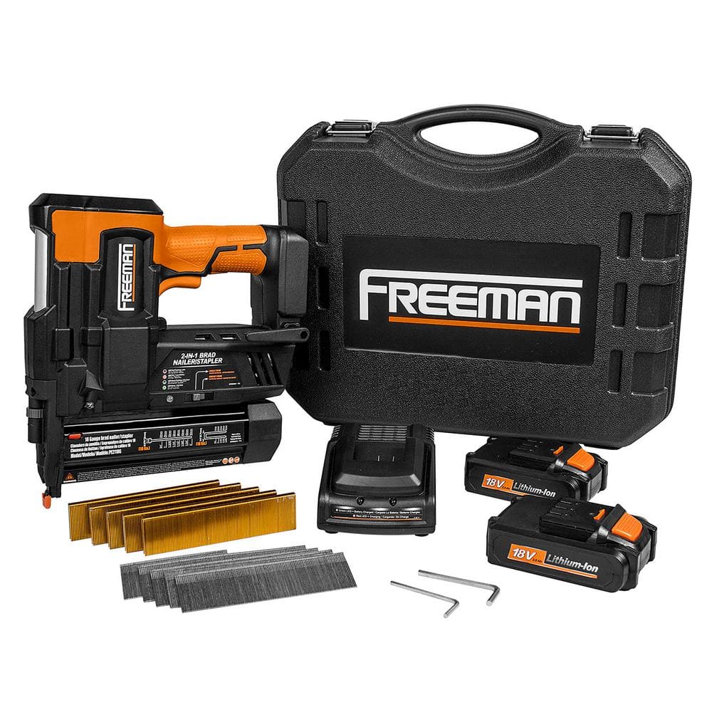18V Cordless 2-in-1 18-Gauge 2 in. Nailer / Stapler Kit with Batteries, Cha
