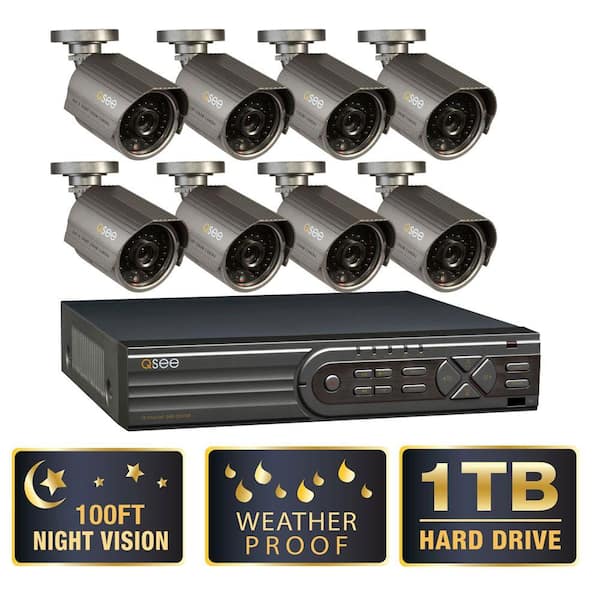 Q-SEE Advanced Series 16-Channel CIF/ D1 1TB DVR (8) 700 TVL High-Res Indoor/Outdoor 100 ft. Night Vision Cameras-DISCONTINUED