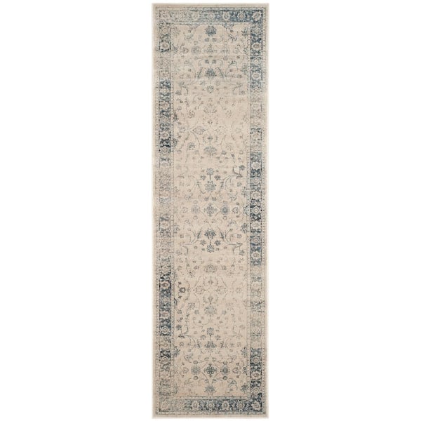Vintage 2 ft. x 6 ft. Stone/Blue Border Runner Rug