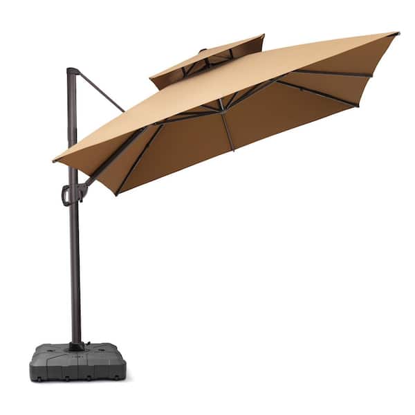 11 ft. x 11 ft. Double Top Cantilever Tilt Patio Umbrella in Tan Brown with 260 lbs. Base Stand