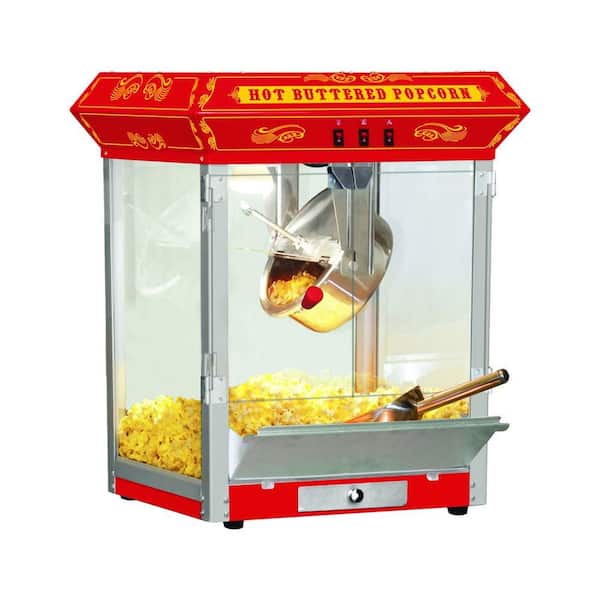 Funtime 8 oz. Red Countertop Hot Oil Popcorn Machine with Measuring Cup, Measuring Spoon, Popcorn Scoop and Seasoning Shaker