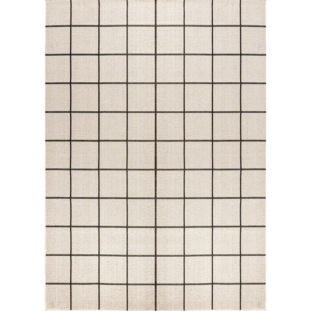 Mid-Century Modern Geometric Black and Cream 3' x 5' Indoor/Outdoor Rug