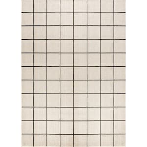 Grid Modern Cream/Black 3 ft. x 5 ft. Squares Indoor/Outdoor Area Rug