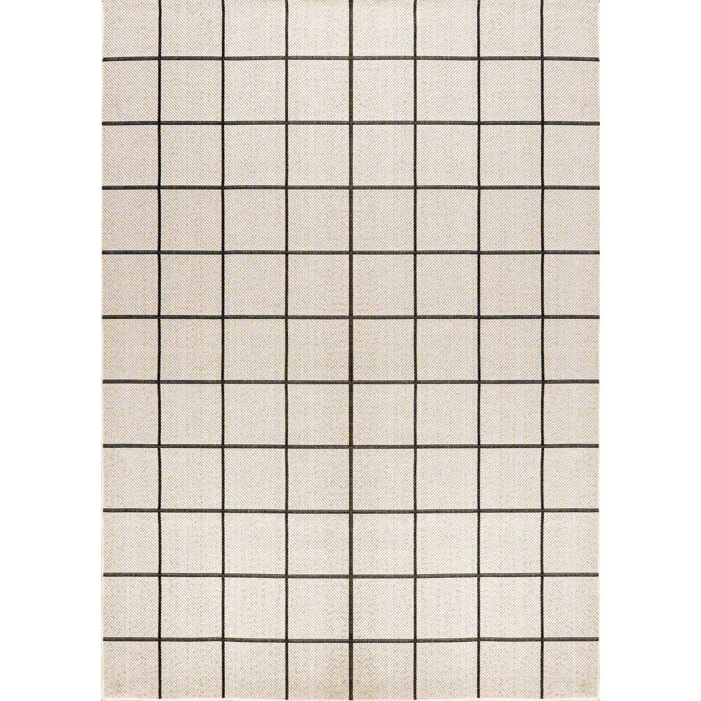 Mid-Century Modern Geometric Black Synthetic Indoor/Outdoor Rug