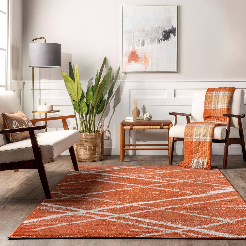 Thigpen Dark Orange and White Synthetic 4' x 6' Area Rug