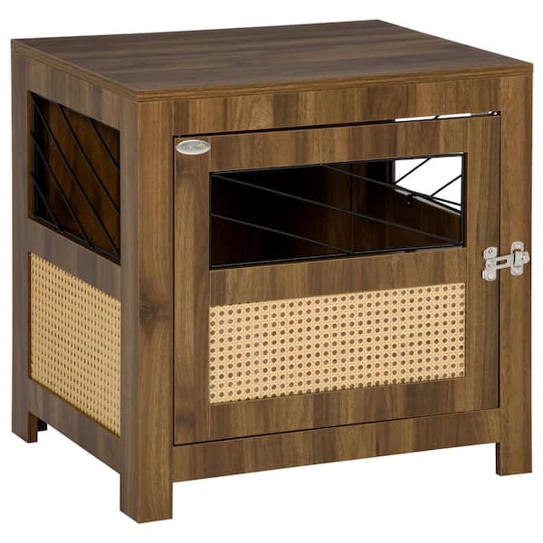 PawHut Furniture-style Wooden Dog Crate End Table with Cushion and Lockable Door - Small