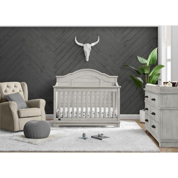 Simmons Kids Asher 6-in-1 Convertible Crib with Toddler Rail-Greenguard Gold Certified, Rustic Mist