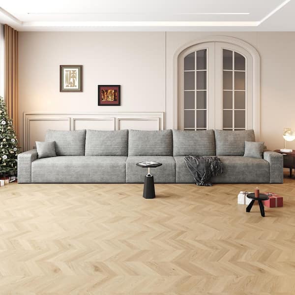 Modern Collection 168 in. Square Arm 5-Piece Corduroy Rectangular Deep Seat Upholstered Modern Sectional Sofa in. Gray