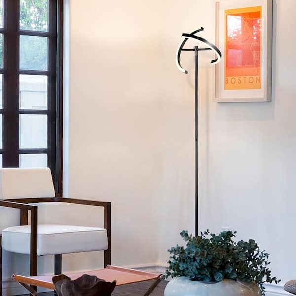 Halo Split 72 in. Classic Black Industrial 2-Light 3-Way Dimming LED Floor Lamp with Adjustable Head