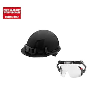 BOLT Black Type 1 Class E Front Brim Non Vented Hard Hat w/4 Pt Ratcheting Suspension W/BOLT Clear Dual Coat Eye Visor