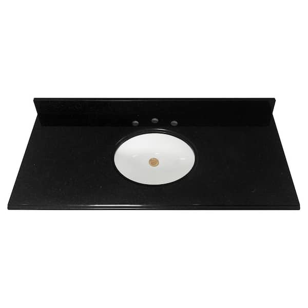 Home Decorators Collection 49 in. W x 22 in D Granite White Round Single Sink Vanity Top in Black