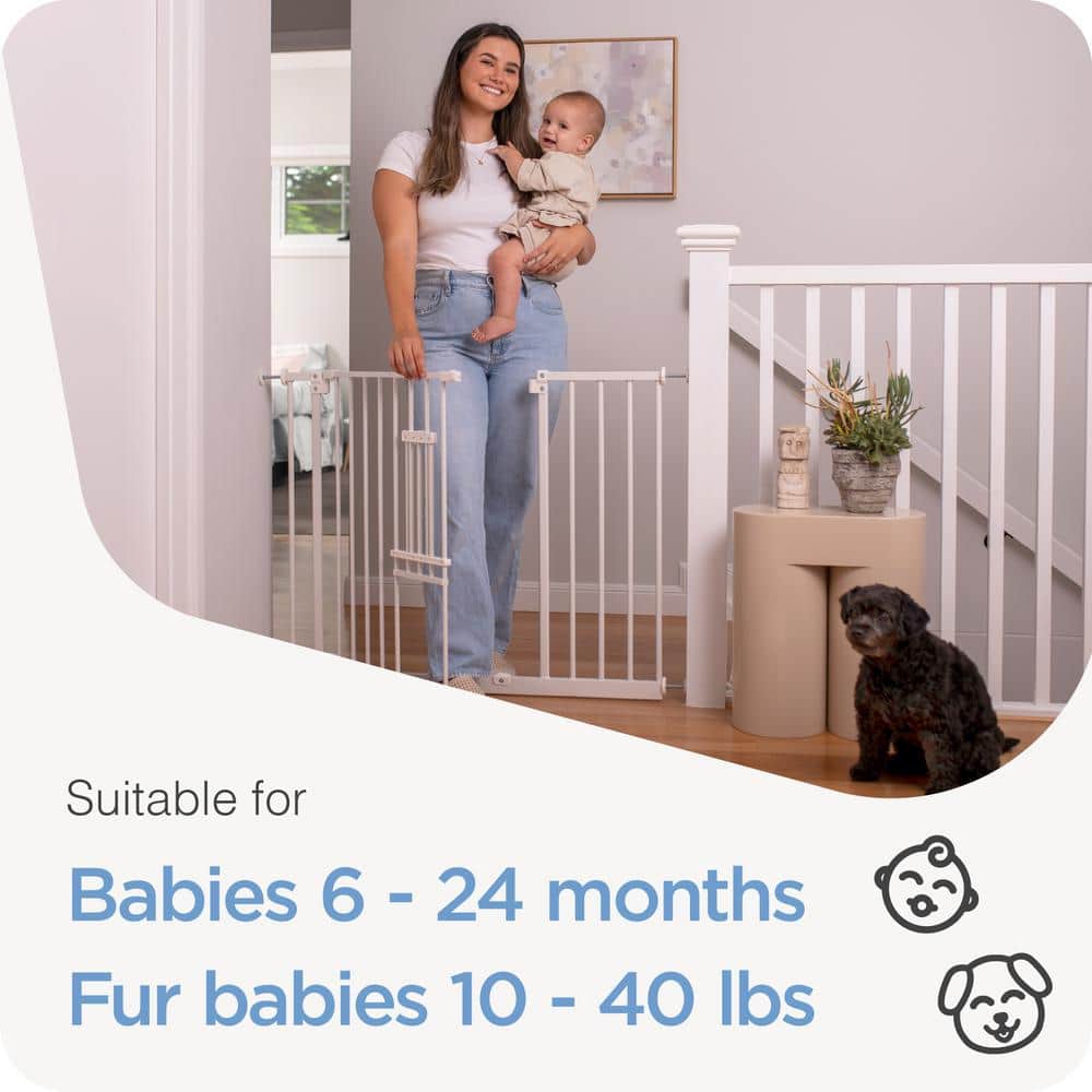 Extra Wide White Metal Baby Gate with Pet Door