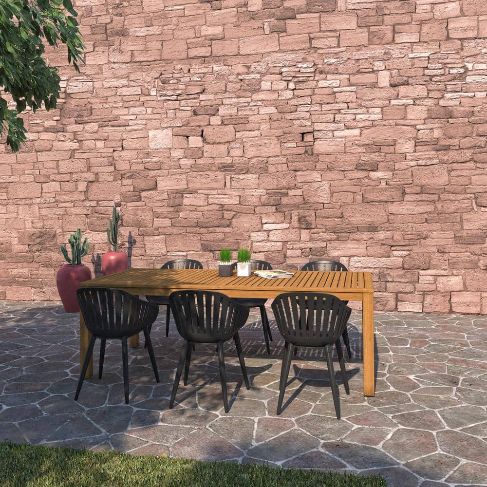 DaiDai 7-Piece Patio Rectangular Outdoors Dining Table Set Eucalyptus Wood and Aluminum Set Ideal for , Black price history on PriceWatchPro