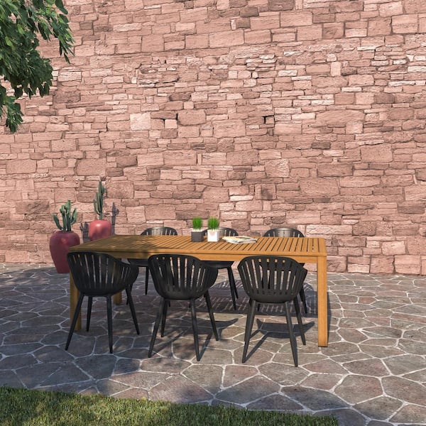 DaiDai 7-Piece Patio Rectangular Outdoors Dining Table Set Eucalyptus Wood and Aluminum Set Ideal for , Black