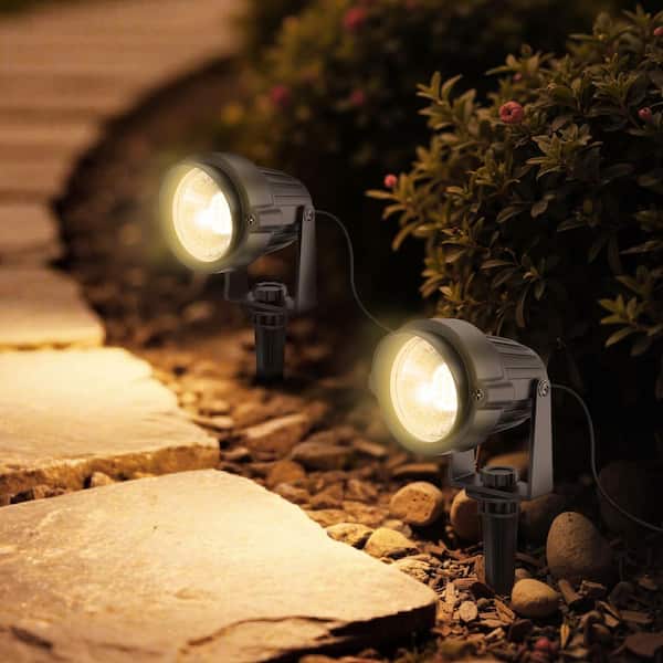 IP66 Spot Light Low Voltage Black Plug-In Integrated LED Landscape Flood Light Outdoor with Adjustable Lamp 2-Pack