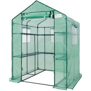 56.3 in. x55.5 in. x 76.8 in. Portable Greenhouse for Outdoor w/ Screen Window Heavy Duty with 3 Tiers 12 Shelve Plastic