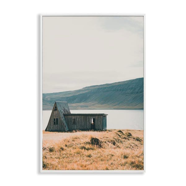 Stupell Industries Iceland Shore Cottage by Max Blakesberg Studios White Framed Nature Giclee Art Print 24 in. x 16 in.