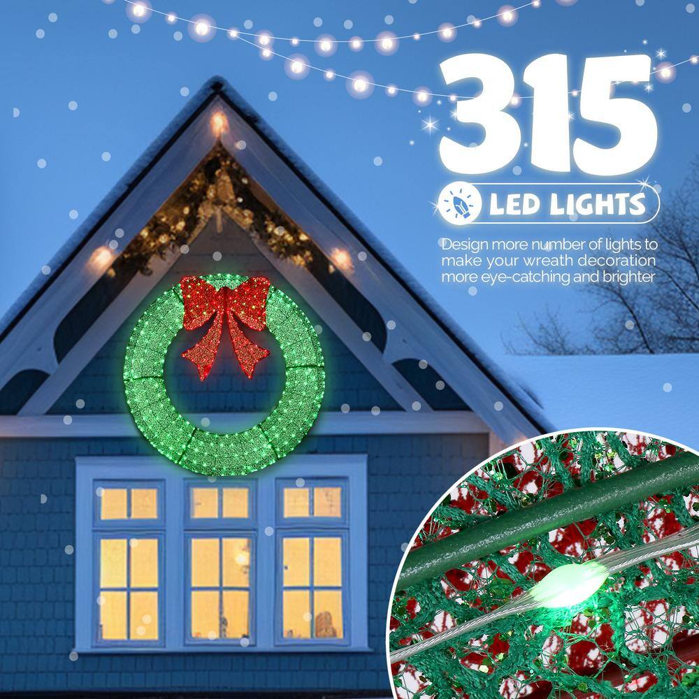 48-Inch Green and Red LED Lighted Outdoor Christmas Wreath