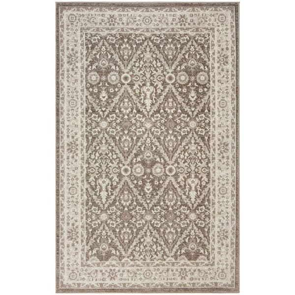 Renewed Ivory Mocha 4 ft. x 6 ft. Distressed Traditional Area Rug