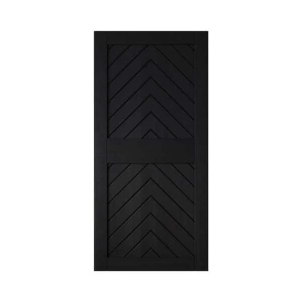 JT1 32 in. x 84 in. C-Panel Solid Core Black Fishbone Design Pine Wood Interior Sliding Barn Door Slab