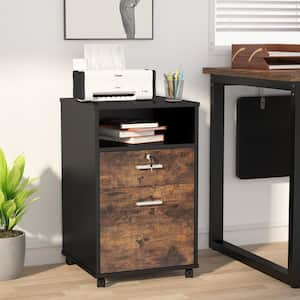 Dean Rustic Brown Rolling Wheels Engineered Wood File Cabinet with 2 Shelves and 2 Drawers