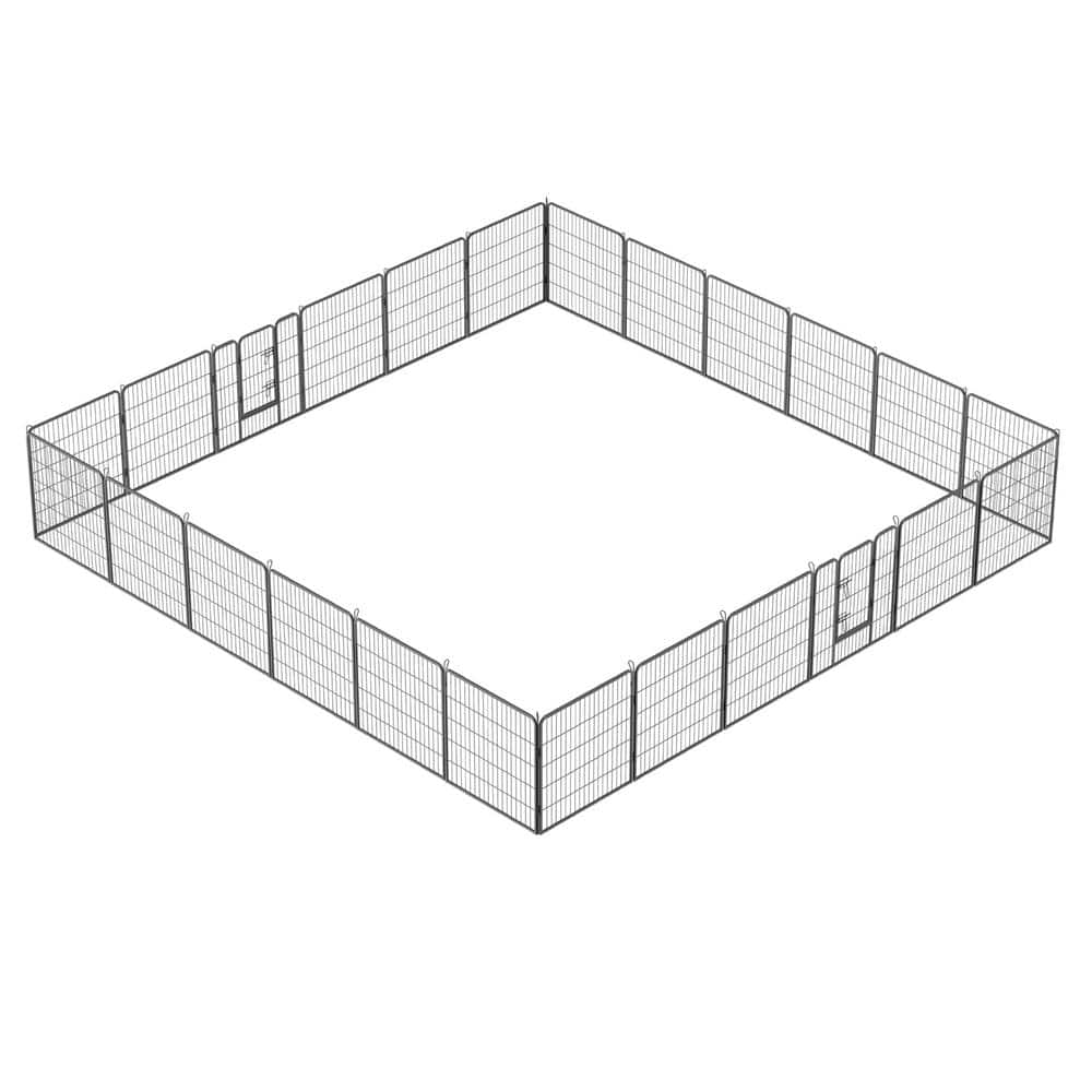 Tidoin 32 in. 24 Panels Black Metal Foldable Portable Heavy Duty Dog