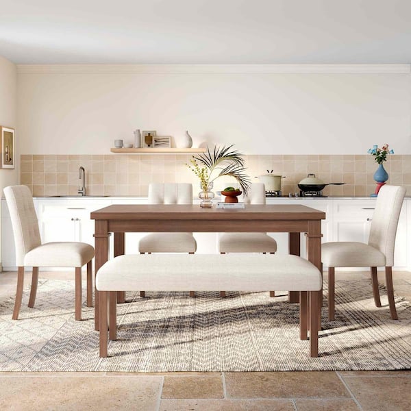 6-Piece Rectangle Black, Light Gray Wood Top Dining Room Set Seats 6