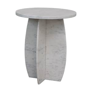 18 in. White Round Marble End Table with Interlocking Base
