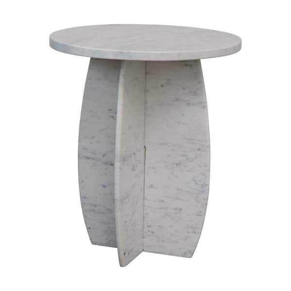 Storied Home 18 in. White Round Marble End Table with Interlocking Base ...