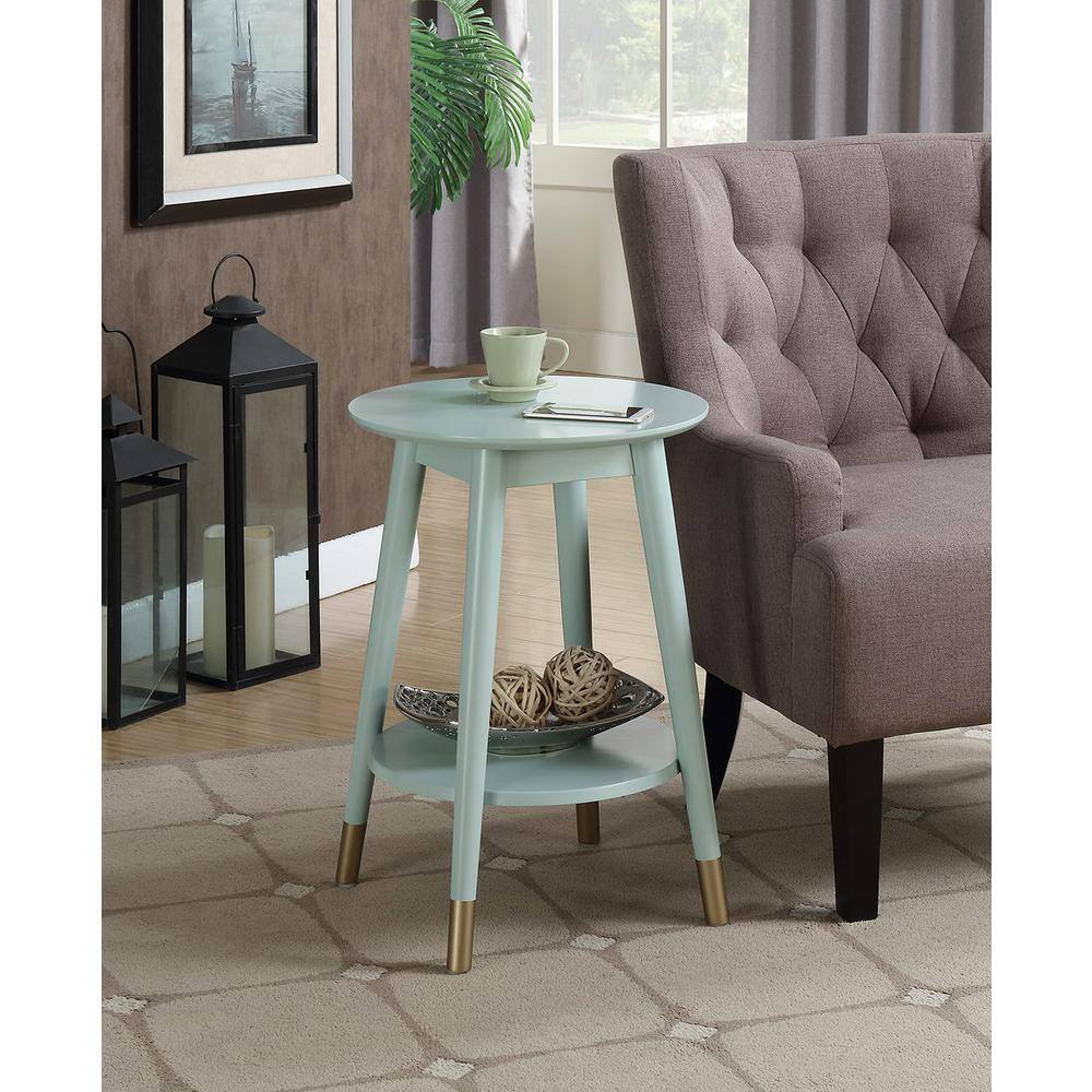 Savannah Sea Foam Round End Table with Gold-Tipped Legs