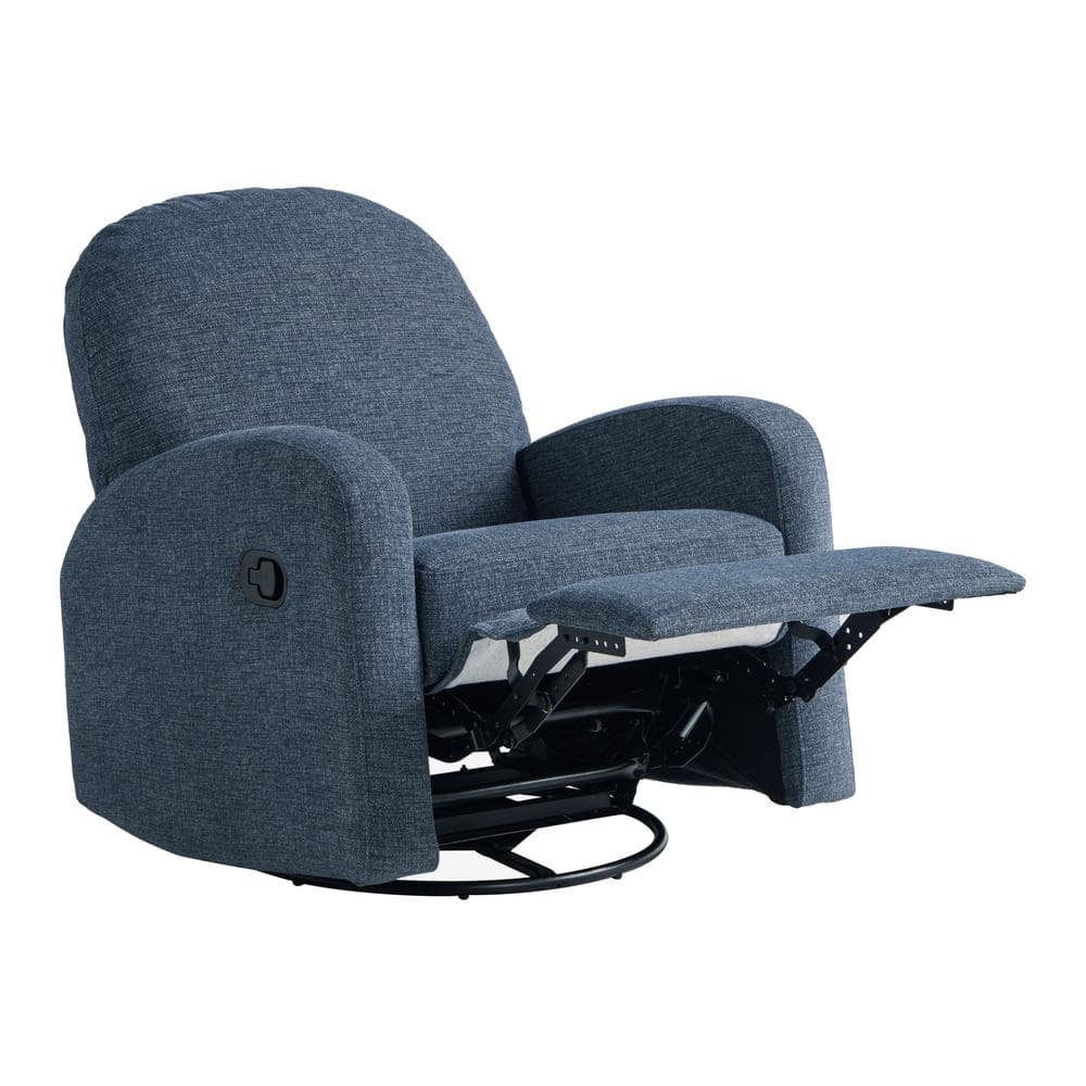 Blue Fabric Swivel Recliner with Hardwood Frame