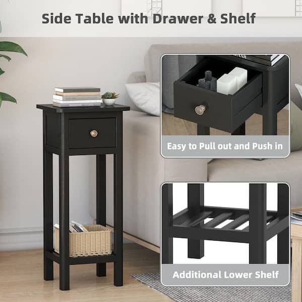 Gymax 14 in. W x 12 in. D x 31.5 in. H 2 Tier End Bedside