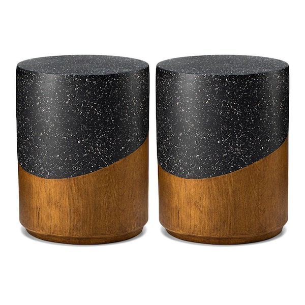 17.75 in. H Kits and Accessories MGO Faux Terrazzo and Wood Texture Garden Stool or Planter Stand (Set of 2)