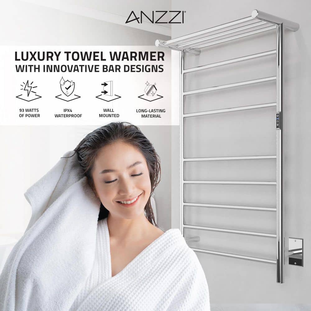 Polished Chrome 8-Bar Stainless Steel Wall Mounted Towel Warmer