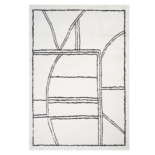 Monotone 3 x 5 White Moraccan Pattern Area Rug for High Traffic Living Room Dining Room Bedroom