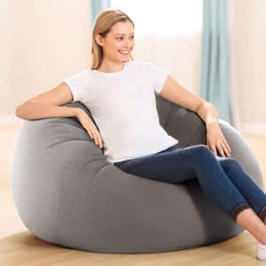 Twin Inflatable Contoured Corduroy Beanless Bag Lounge Chair in Gray