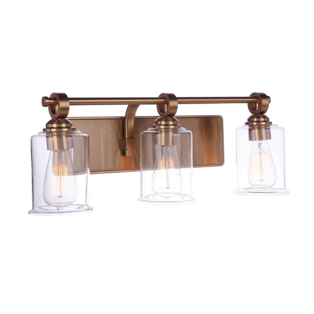Romero Satin Brass 3-Light Vanity with Clear Glass Shades