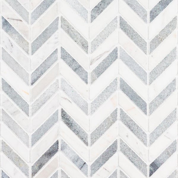 Jeffrey Court Jetwing White/Grey 10.75 in. x 11.875 in. Chevron