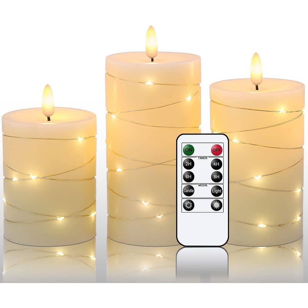 Halloween 3D Wick Flickering Embedded String Lights Real Wax LED Pillar ...