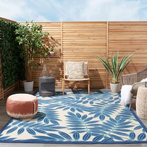 Aloha Navy 5 ft. x 7 ft. Floral Contemporary Indoor/Outdoor Patio Area Rug