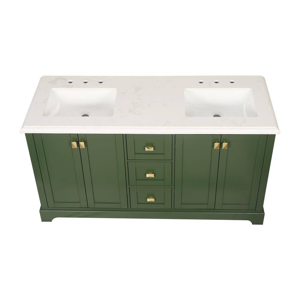 60'' Venetian Green Double Bathroom Vanity with Marble Top